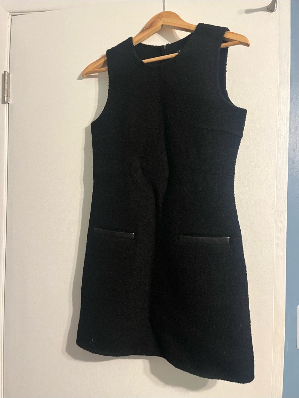 Theory Black Sleeveless Mini A-Line Dress w Leather Pockets